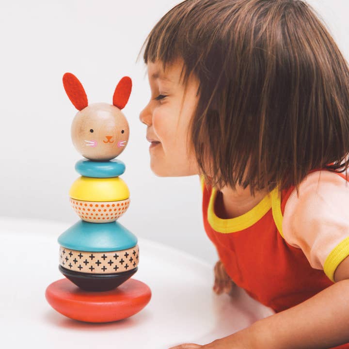 Chronicle Books - Wholesale Stacking Rings Game - Baby - Wooden Rabbit Stacker Toy