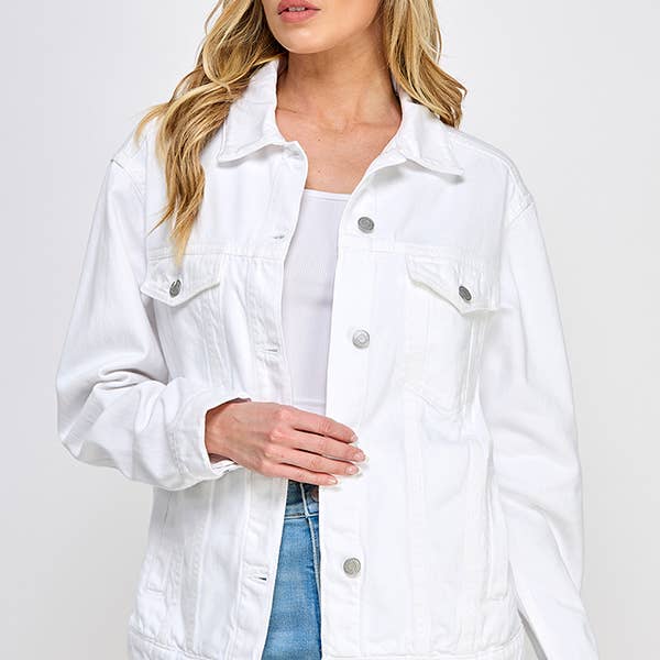 VESTE EN JEAN BLANCHE SURDIMENSIONNÉE BASIQUE À MANCHES LONGUES, SI288-SP4 pour la vente par Someday