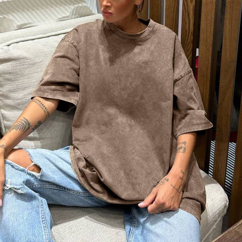 Rosa Clothing - Wholesale T-Shirt - Women's - Washed Distressed Crewneck Brushed T-Shirt1