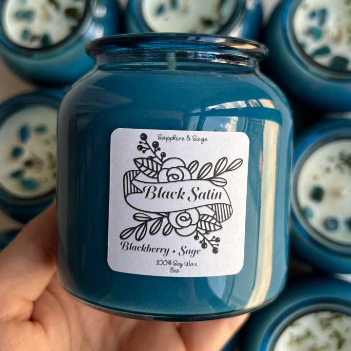 Sapphire & Sage - Wholesale Jar/Filled Candle - Black Satin Crystal Candle0