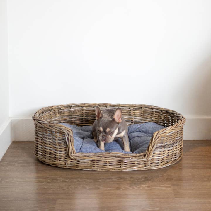 Basketly – Großhandel Haustierbett – Hund – Ovales Rattan-Haustierbett mit Kissen3