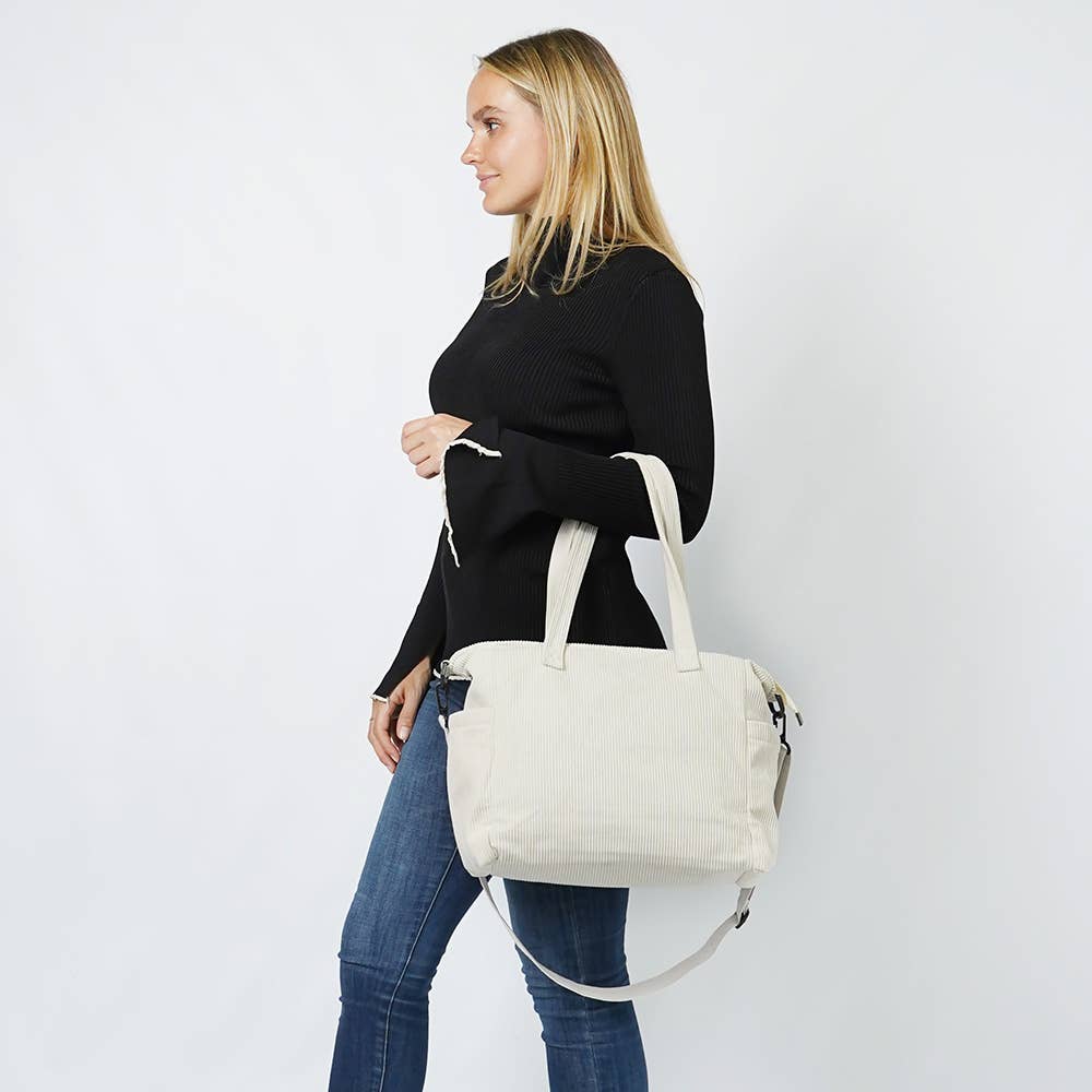 Sensibling Corp. - Wholesale Tote Bag - Women's - Multi Pocket Corduroy Tote Bag2
