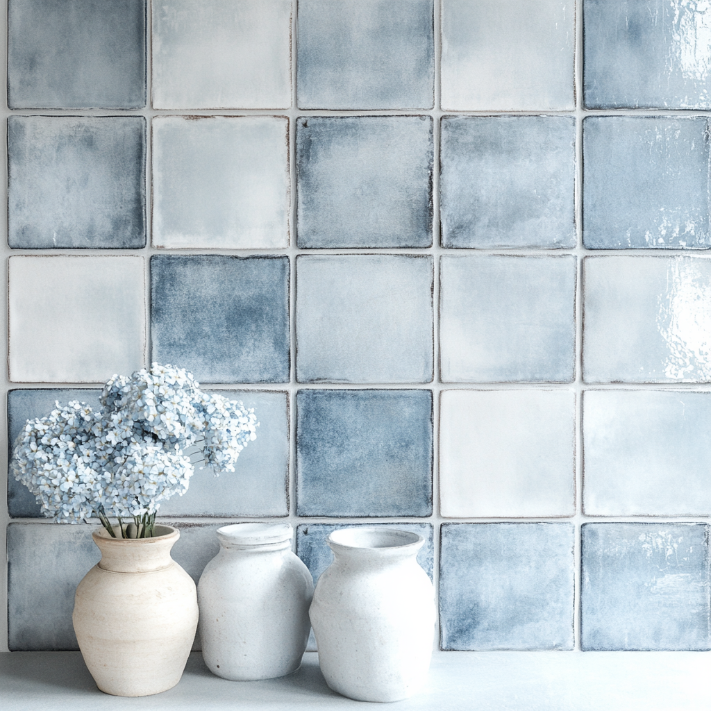 Mi Alma LLC - Vente Carrelages muraux - Modèle de crédence vintage Delft Combine Blue Tiles autocollants en vinyle à peler et coller bleu clair - D17