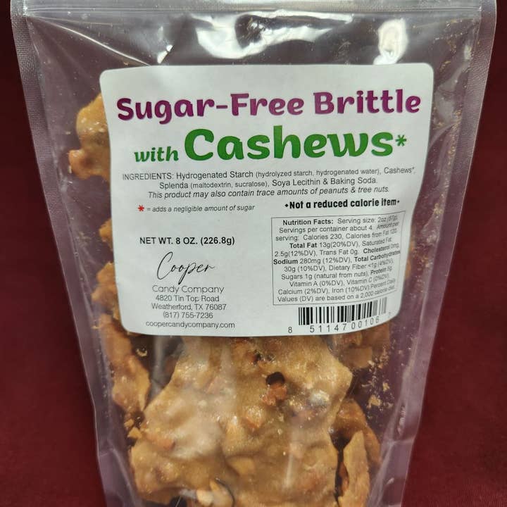 Cooper Candy Company - Wholesale Brittle - Sugar-Free Cashew Brittle - 8oz