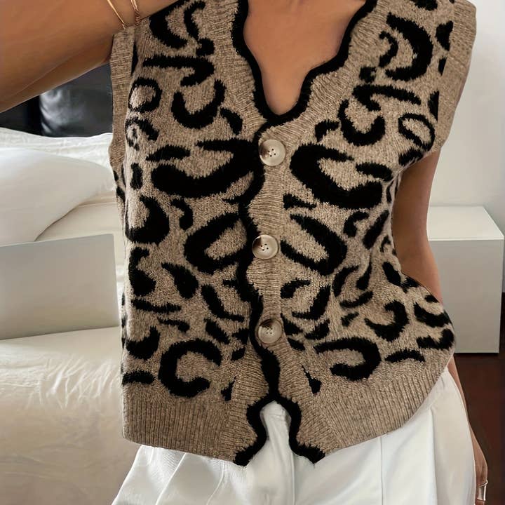 Leopard V Button Vest Lightweight Brown N5Z879 for wholesale by alberalkirk