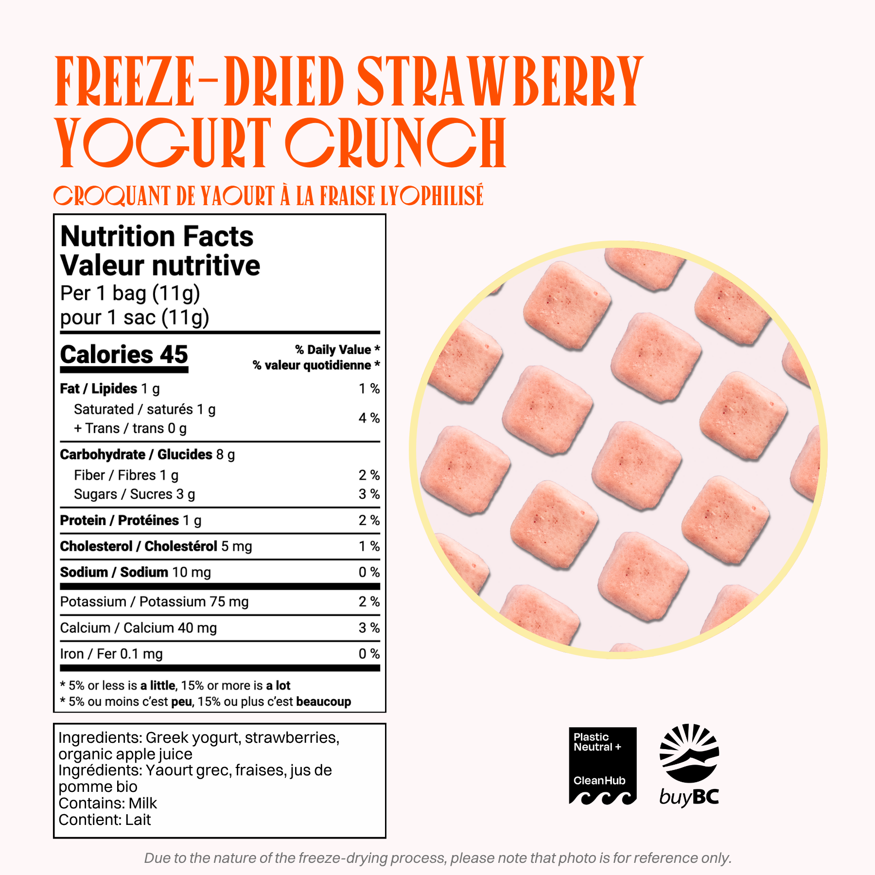 OHME! Foods - Venta al por mayor Fruta deshidratada - Crujiente de yogur griego con fresa liofilizada (tamaño snack)2