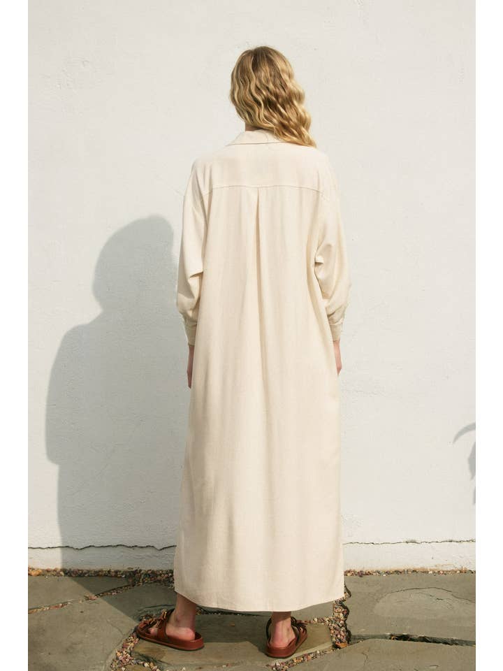 Dress Forum - Wholesale Dress - Women's - Cotton Linen Pleated Longline Shirt Dress (1)8