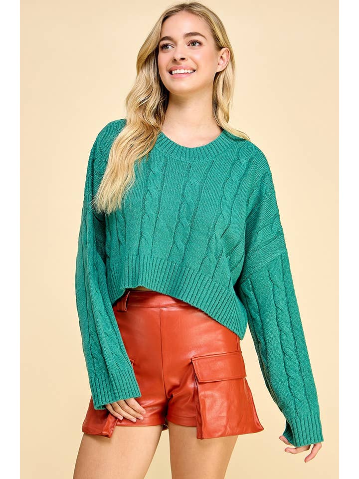 AIBLEE - Wholesale Knit Sweater - Women's - Cable Cropped Sweater - Retro/Vintage Design25