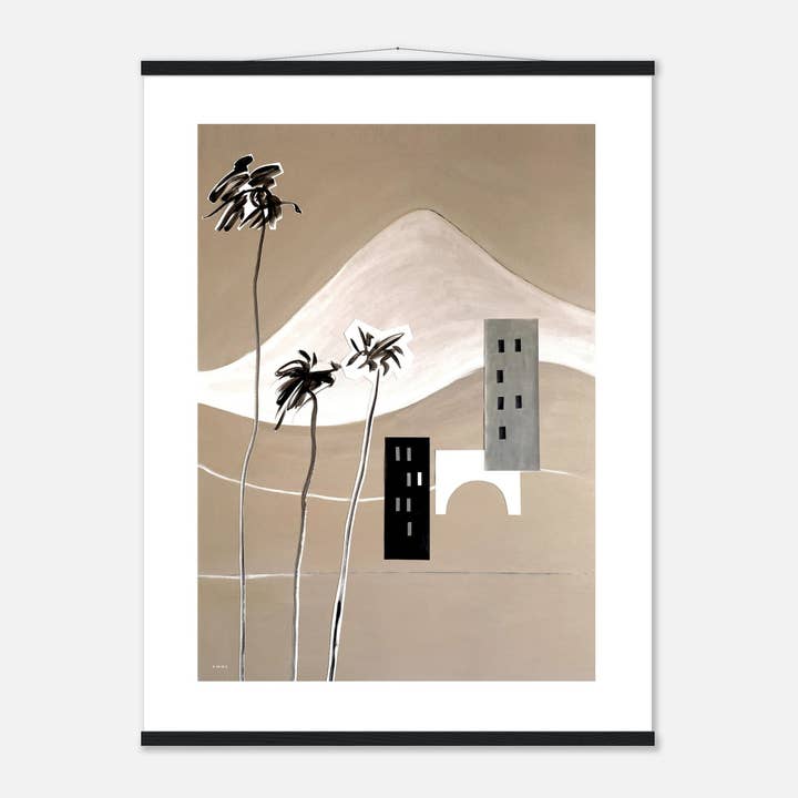Palm Trees and Mountains Abstract Landscape Art Print: Poster with Hanger for wholesale by Creations Awol