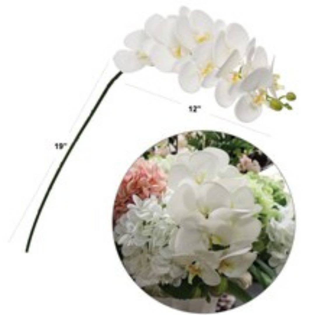 Larksilk - Wholesale Artificial Flowers - White Phalaenopsis Orchid Stem 41-Inch With 13 Silk Flowers2