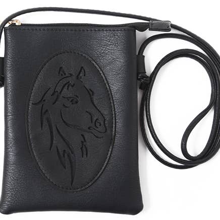 Noir - Sac pour téléphone portable à bandoulière découpé au laser pour la vente par Shine Mark Accessories