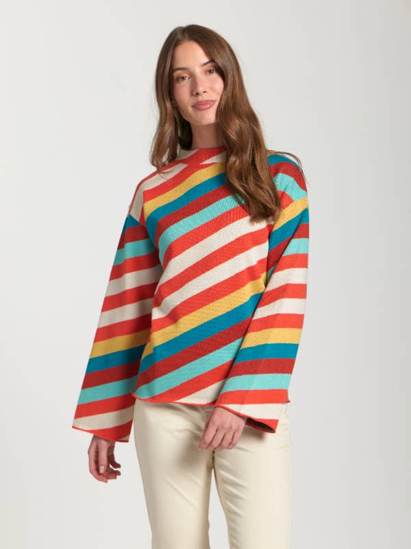 Pull à col entonnoir à rayures diagonales - Terracotta multi pour la vente par APNY