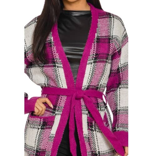 LOVE SENSE - Venta al por mayor Cárdigan - Mujer - CÁRDIGAN DE PUNTO A CUADROS CON CINTURÓN3