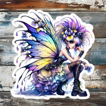 Goth Purple Flower Fairy Die Cut Vinyl Sticker for wholesale by Prairie Chicken Sticker Shop & Gifts