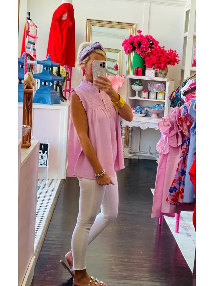Cezele - Wholesale Tunic - Women's - Ruffle Button Cap Sleeve Tank Top