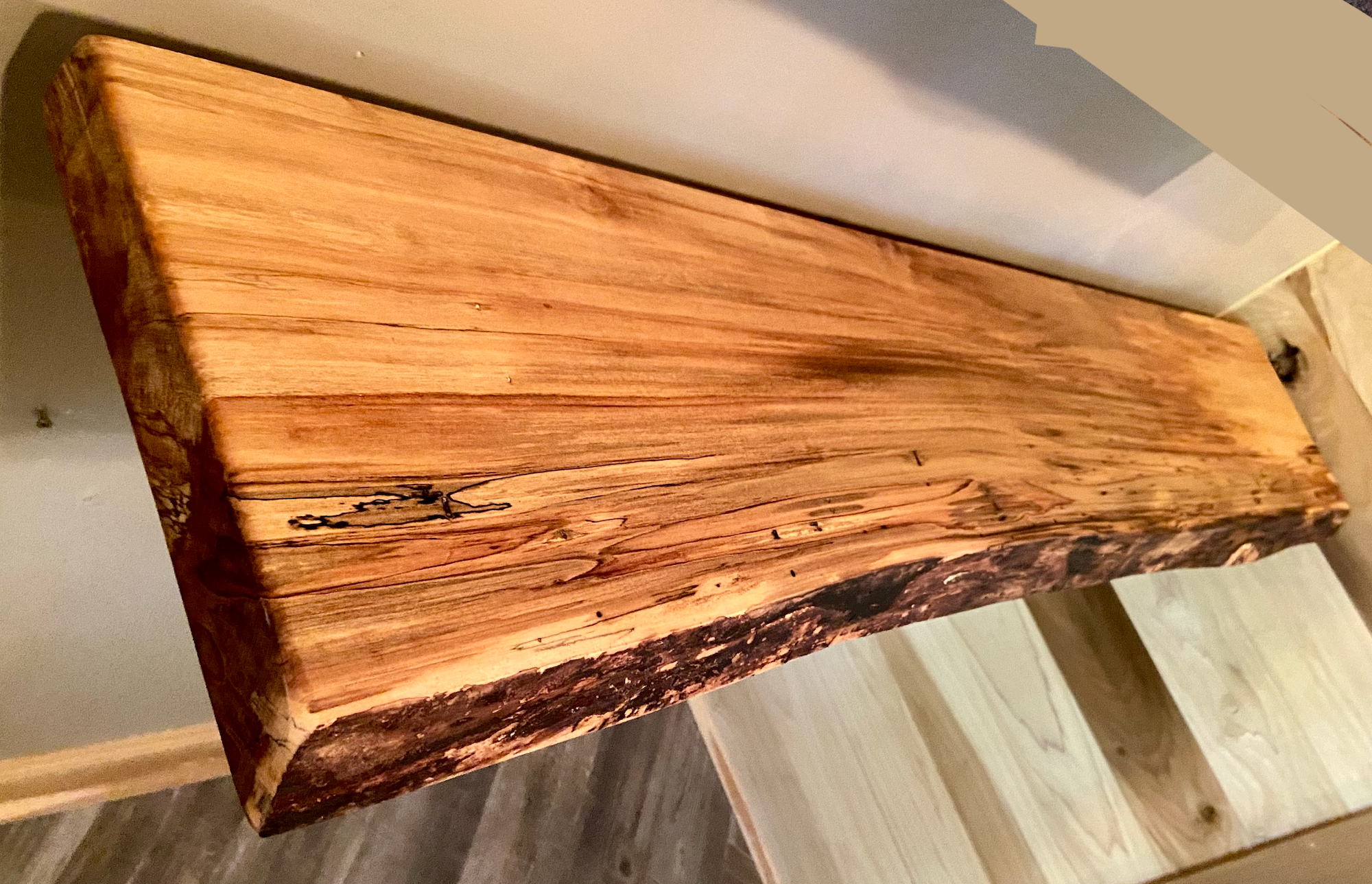 Steel Oak - Wholesale Wall Mounted Shelf - Live Edge Spalted Maple, Ambrosia Maple Wood Floating Shelf10