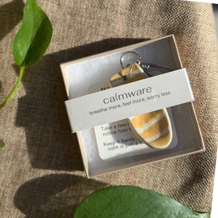 Calmware - Wholesale Keychain - Unisex - Large Striped Worry Stone Keychain — Sensory Grounding Tool3