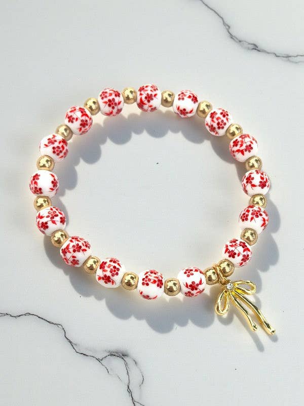 Pulsera de cuentas con lazo floral rojo Jen para venta al por mayor de Nash Grey