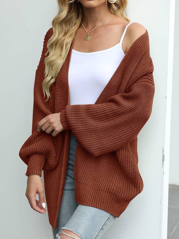 Rosa Clothing - Wholesale Cardigan - Women's - Balloon-Sleeved Chunky Needle Cardigan0