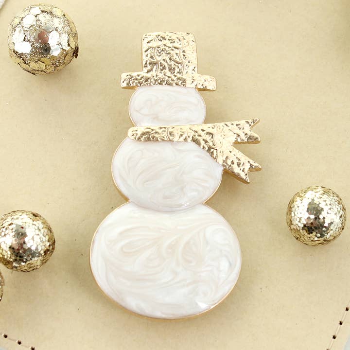 Broche et pendentif bonhomme de neige Noël/hiver en émail et or pour la vente par Seasons Jewelry