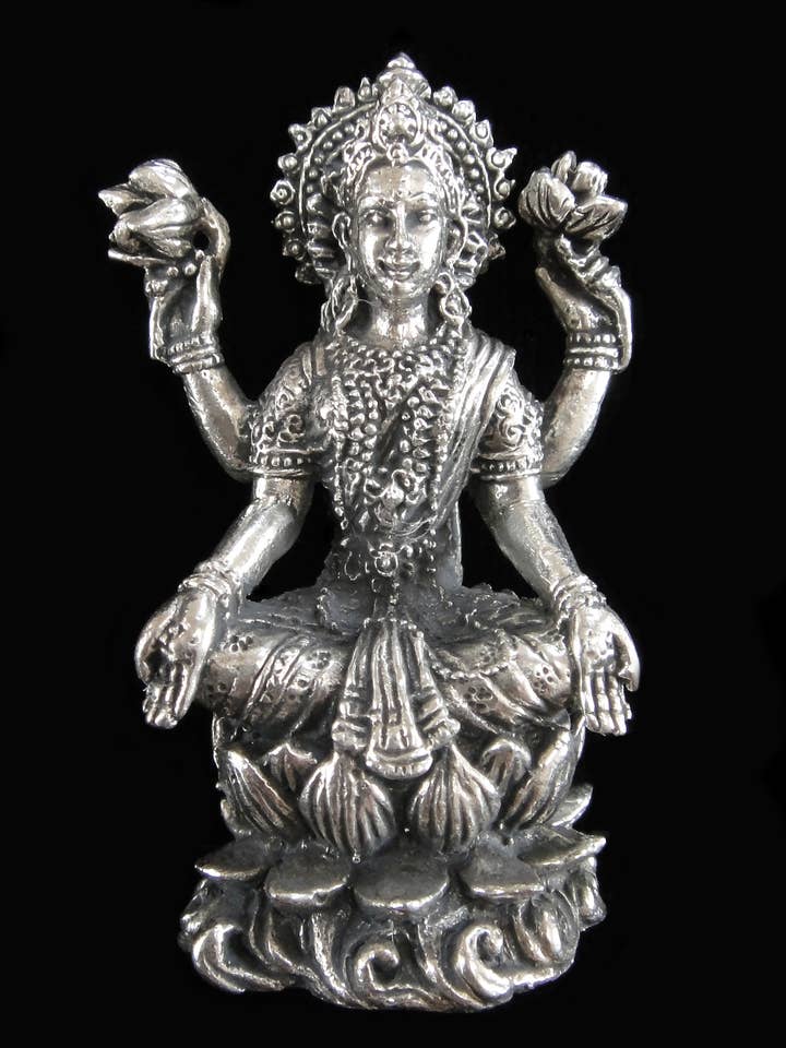 Estatuilla de deidad de latón, grande, Lakshmi sentada para venta al por mayor de Tika