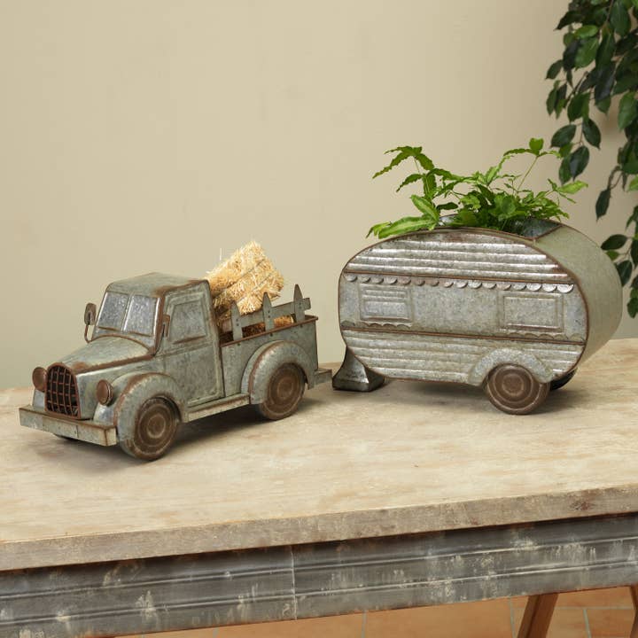 The Gerson Companies - Wholesale Plant Pot - Discount 14"L Galvanized Metal Camper &