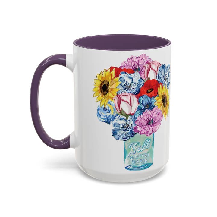Blue Cava - Wholesale Coffee Mug - Spring Floral Mason Jar Two Tone Ceramic Mug - 11 oz & 15 oz39