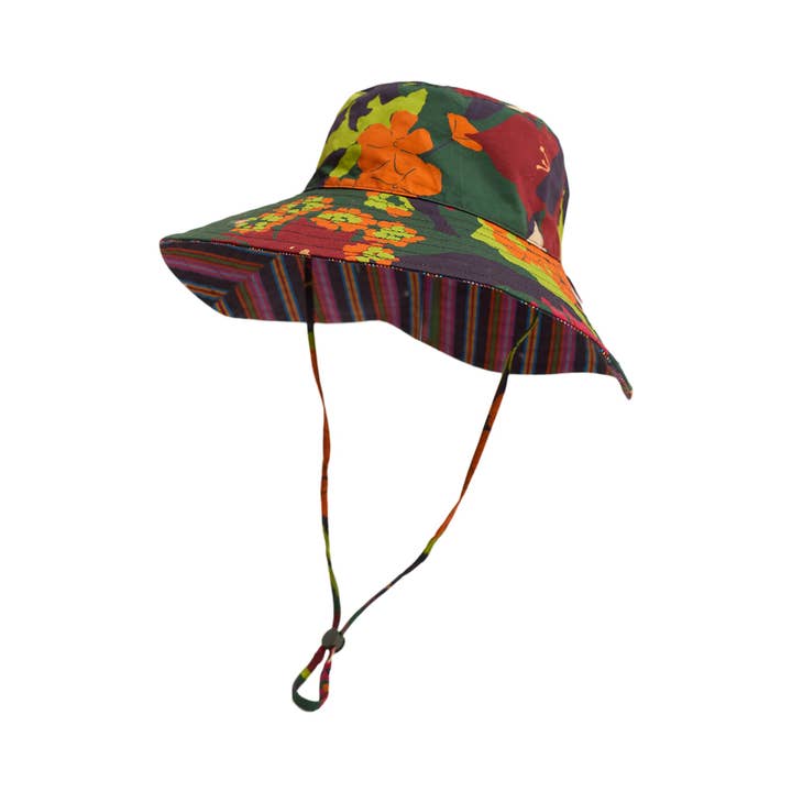 FRIDA x LOST PATTERN "Frida's Garden" Cotton Reversible Sun Hat - Green for wholesale on Faire2