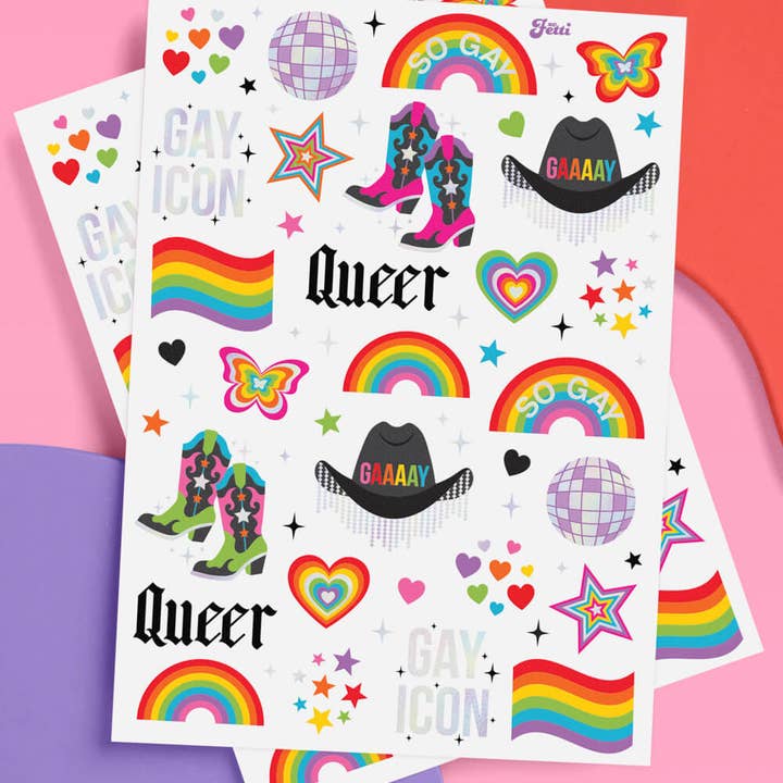 xo, Fetti - Wholesale Temporary Tattoo - Gay Icon Tats - 52 temporary tattoos, Pride party decorations