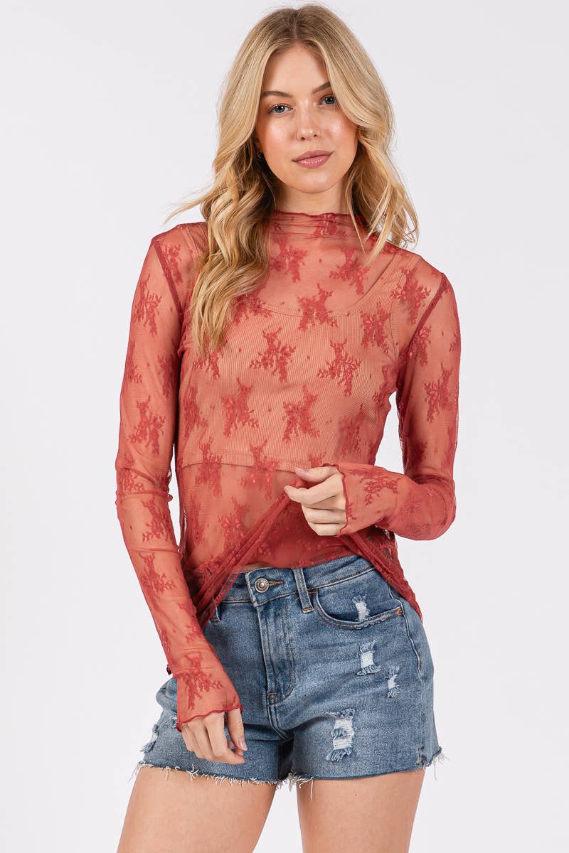 Sewn and Seen – wholesale Blus - Dam – LÅNGÄRMAD SPETSTOPP MED BLOMMÖNSTER83