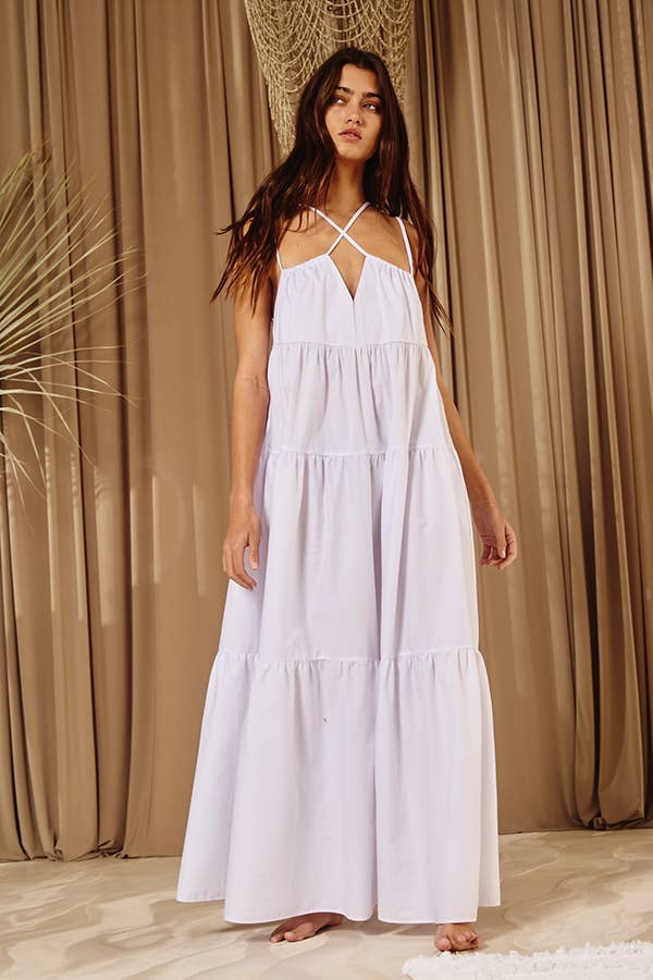 BUCKETLIST INC - Wholesale Dress - Women's - D4070 -Strappy Tiered Poplin Maxi Dress24