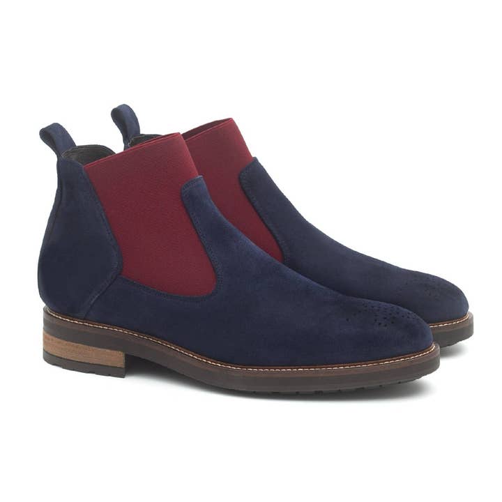 Cr-22072-Marino-Burgundy Blue Suede Chelsea Boots for wholesale by Caramelo Shoes