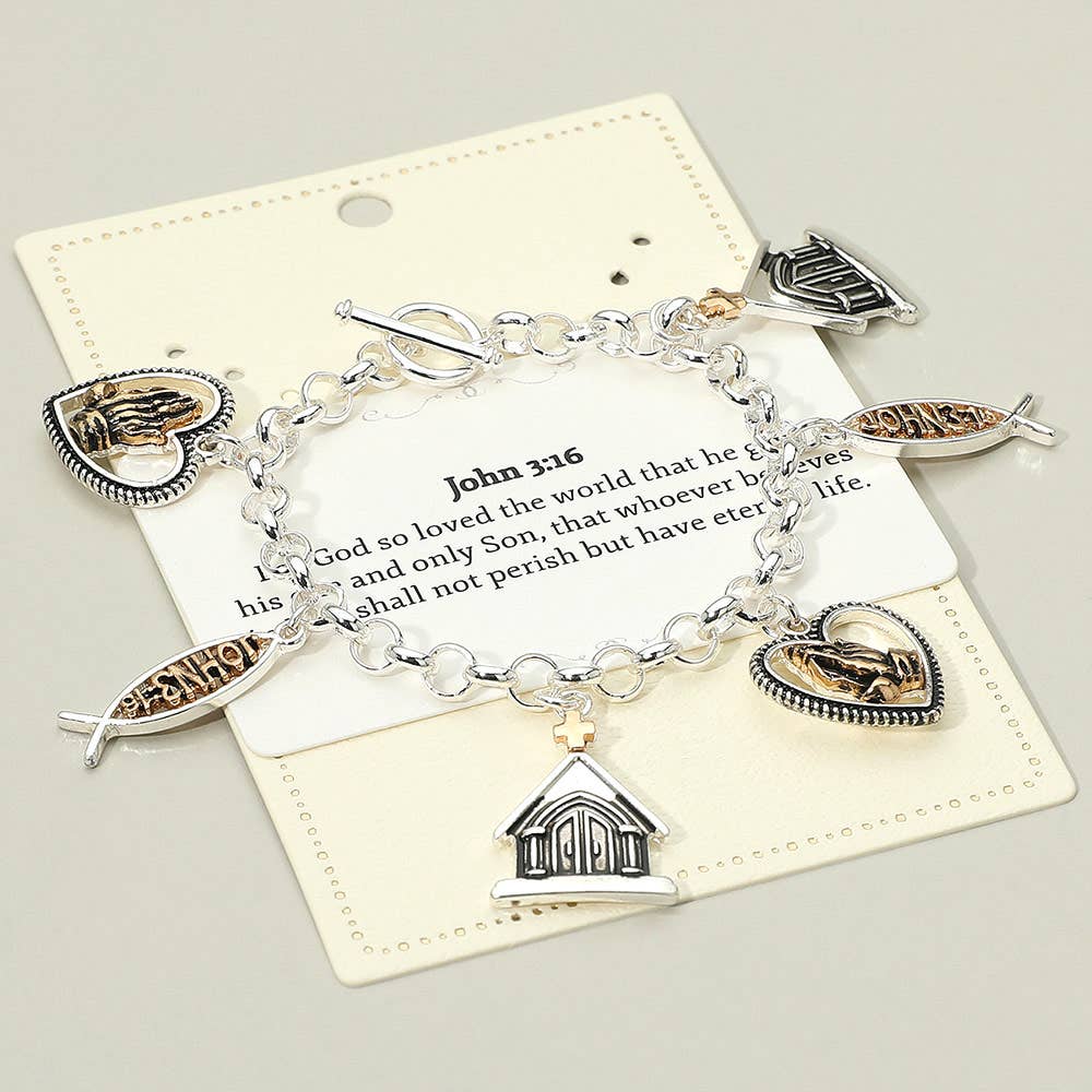 Sensibling Corp. - Wholesale Charm/Dangle Bracelet - JOHN 3:16 Religious Message Church Heart Praying Hand Faith Charm Station Toggle Bracelet3