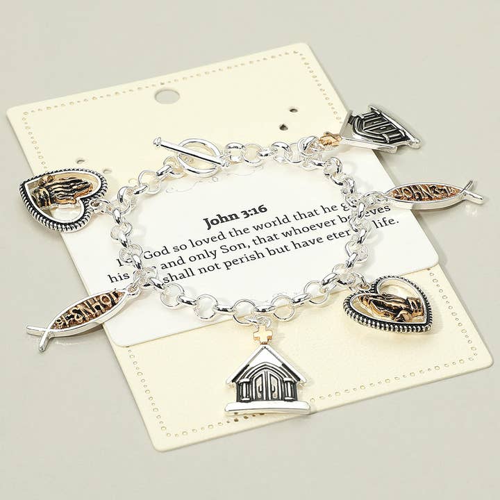 Sensibling Corp. - Wholesale Charm/Dangle Bracelet - JOHN 3:16 Religious Message Church Heart Praying Hand Faith Charm Station Toggle Bracelet3