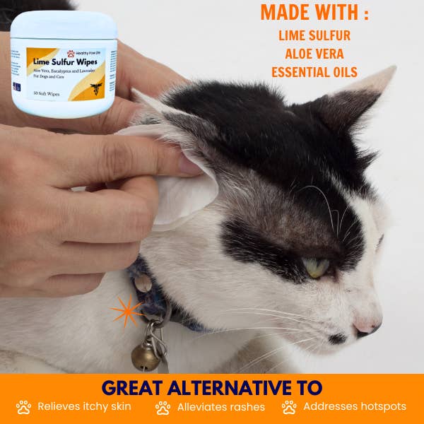 Healthy Paw Life - Wholesale Pet grooming aid – Dog - Healthy Paw Life’s Lime Sulfur Wipes - Relief for Itching, Scratching, and Redness - Infused with Lime Sulfur, Aloe & Essential Oils - Skin Care Solution for Pets (50ct, 2" Skin Soothe Wipes)4