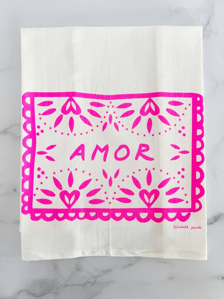 Amor Papel Picado Cotton Tea Towel for wholesale by Kimball Prints