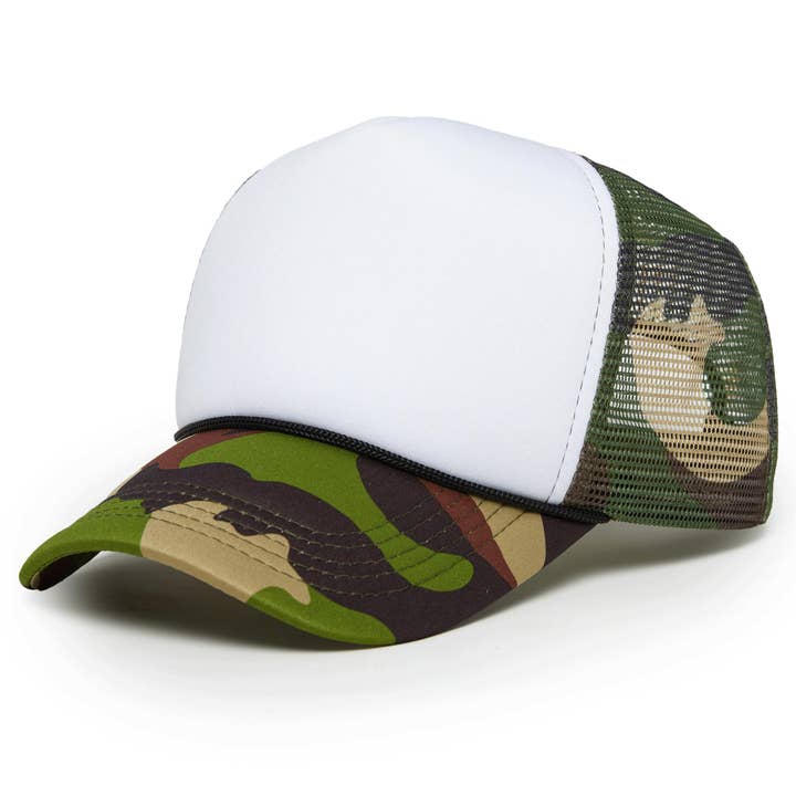 Funky Junque - Vente Casquette de camionneur – unisexe - Casquette de camionneur Snapback en mousse - Blanc/Camo