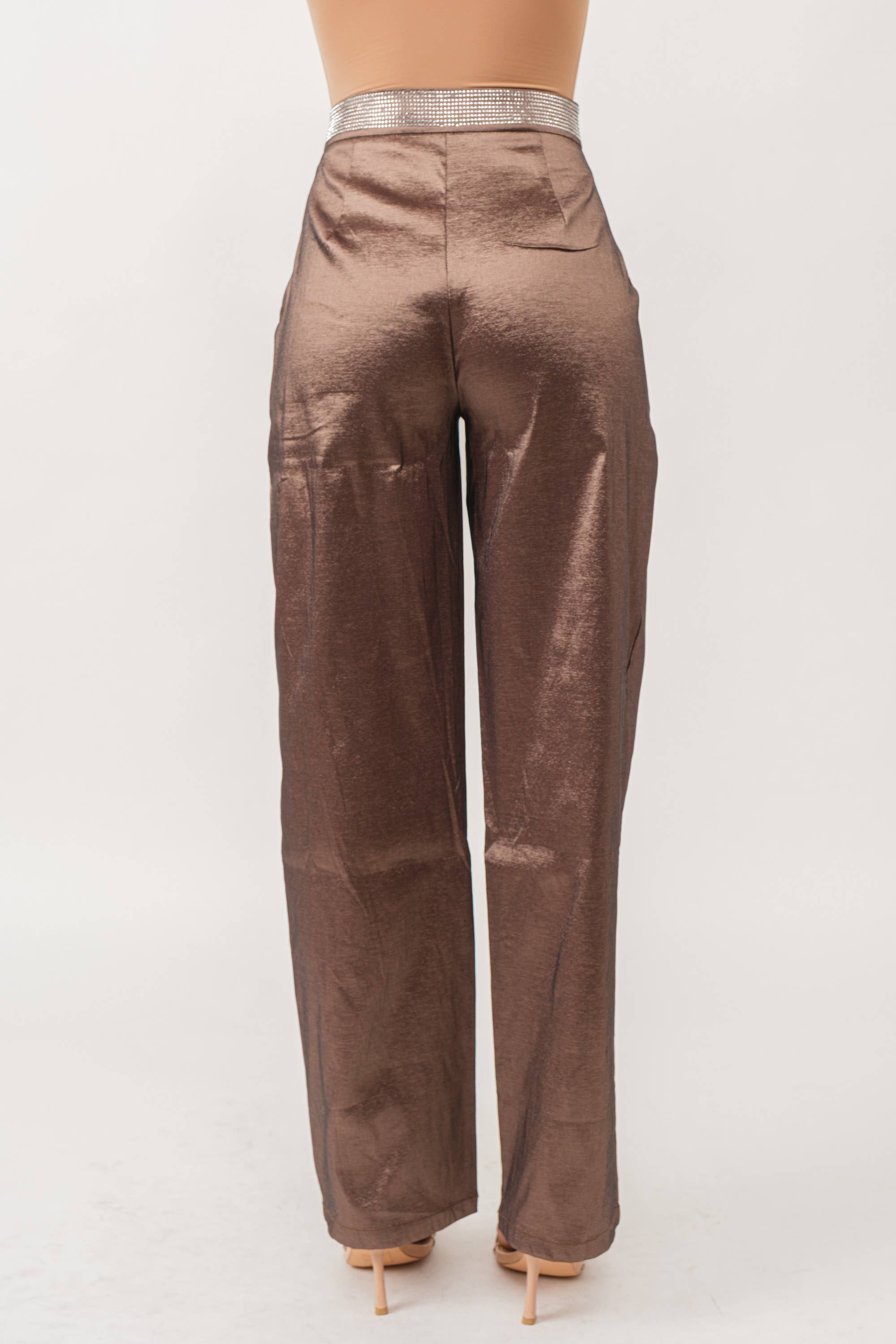 KIWI – Calças - Mulher por atacado – Calças Cargo Metálicas com Strass IP28905