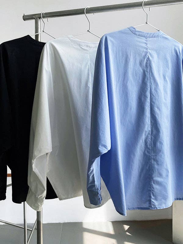 UZ Wholesale Store - Wholesale Button Down Shirt - Women's - Trendy Batwing Sleeves Solid Color V-Neck Blouses27