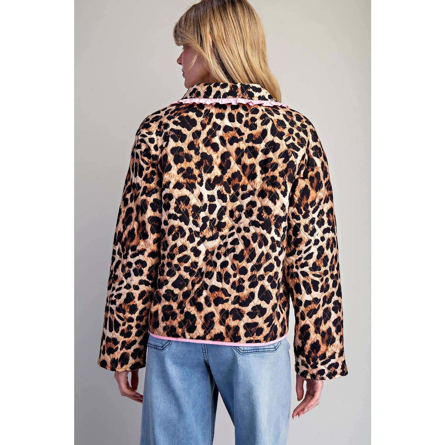 BROWN  Leopard Quilted Jacket for wholesale on Faire4