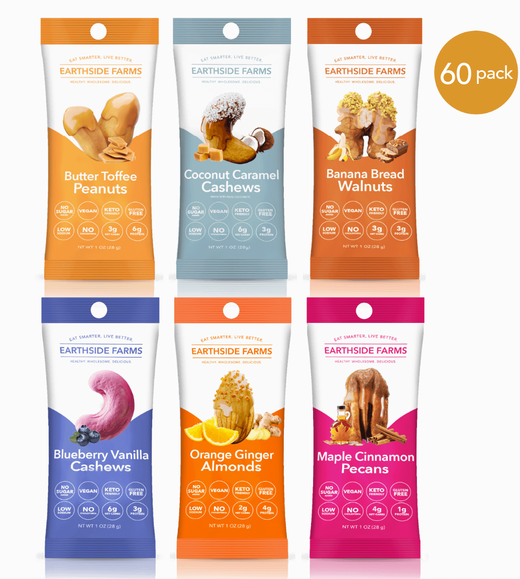 Earthside Farms - Wholesale Nuts - Candied Nuts Snack Pack-60 Pack Variety, 1 oz- Keto Friendly0