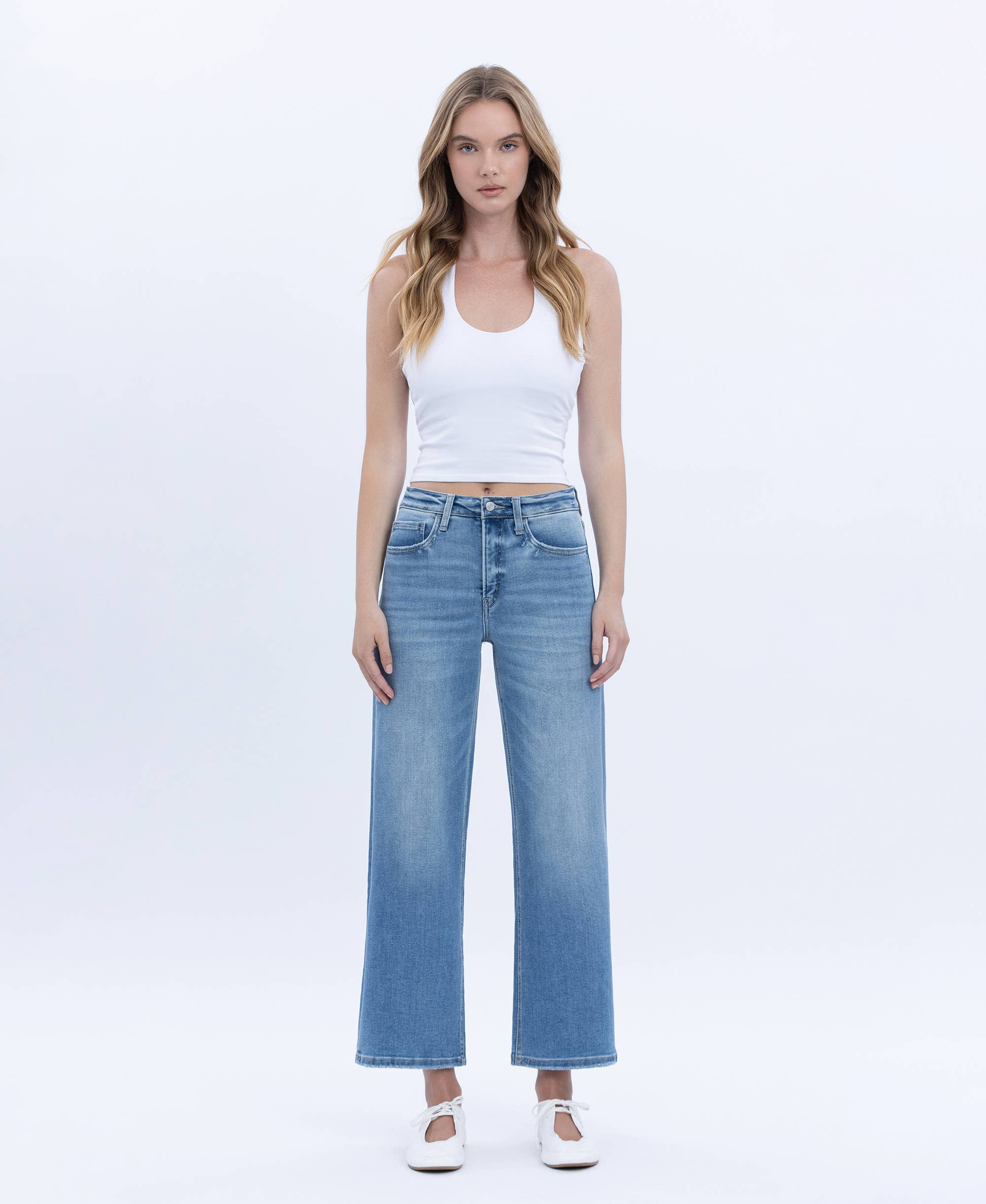 ABOUND TUMMY CONTROL HIGH RISE CROP WIDE LEG JEANS LV1359 for wholesale on Faire2
