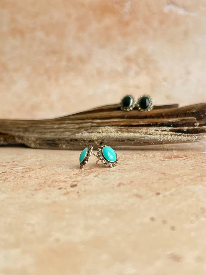 Sterling Silver Earrings with Turquoise & Black Onyx for wholesale by 7 Seas Artistry