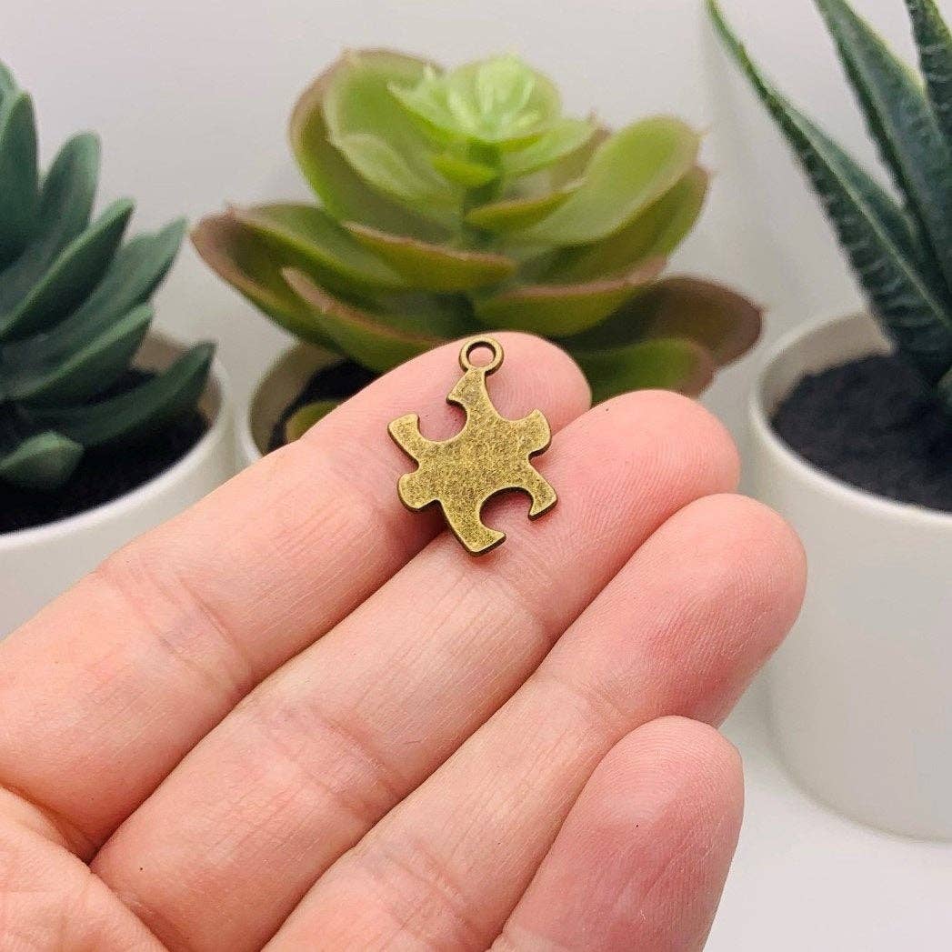 Guerrilla Charm - Wholesale Individual Charm/Pendant - Bronze Autism Awareness Puzzle Piece Charms, 22x14mm2