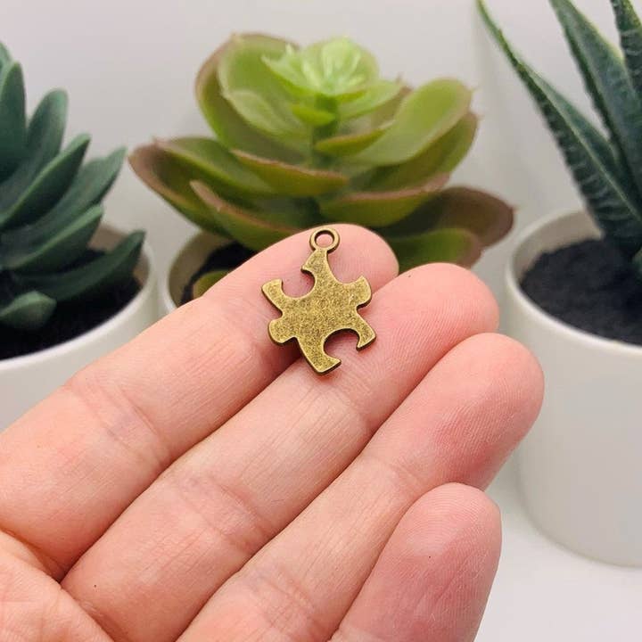 Guerrilla Charm - Wholesale Individual Charm/Pendant - Bronze Autism Awareness Puzzle Piece Charms, 22x14mm2
