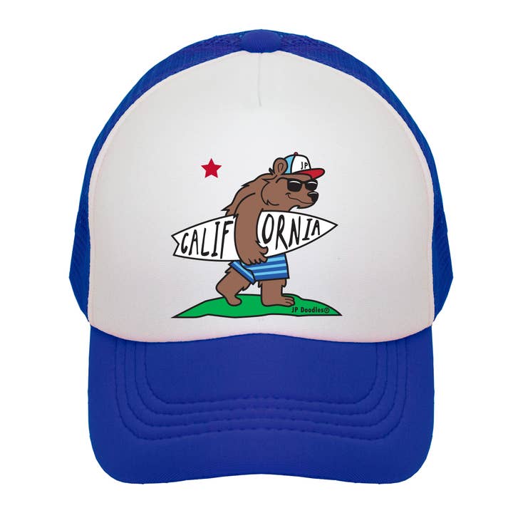 Gorra de camionero para niños California Surfing Bear para venta al por mayor de JP Doodles