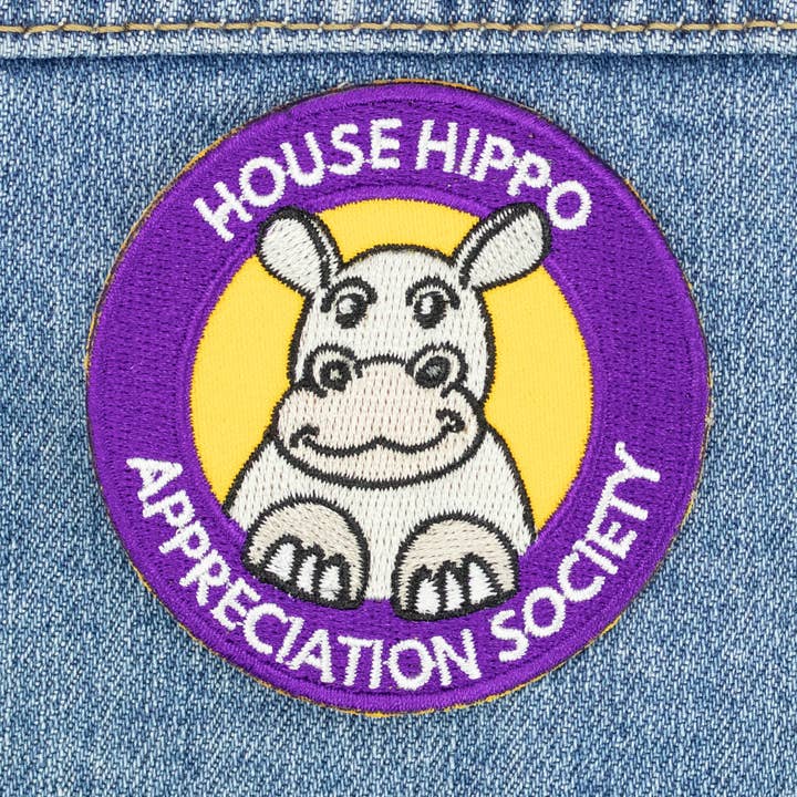 House Hippo Appreciation Society Iron On Patch for wholesale by Ifs, Ands, Or Buttons