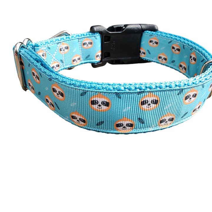 Blue Sloth Nylon Dog Collar for wholesale by Doot's Pet - Collars For A Cause