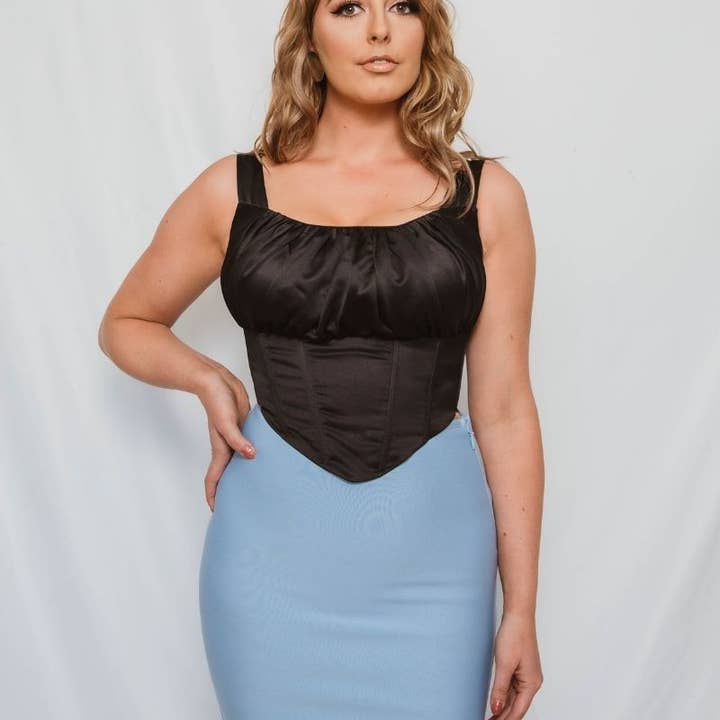 'Alyssa' Black Fuller Bust Corset Top for wholesale by Taideux
