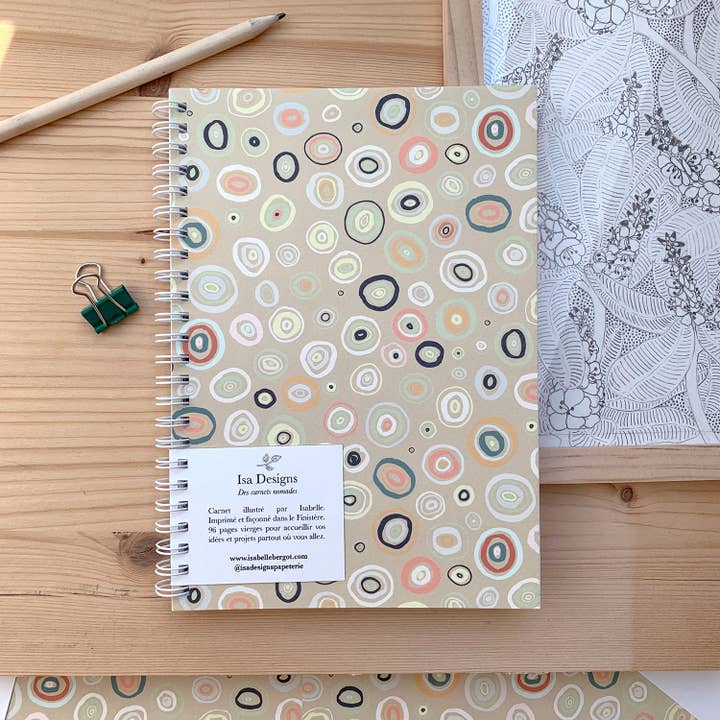 Taccuino A5 a spirale - 96p bianche vuote - Bolle beige per la vendita all'ingrosso da parte di Isa Designs